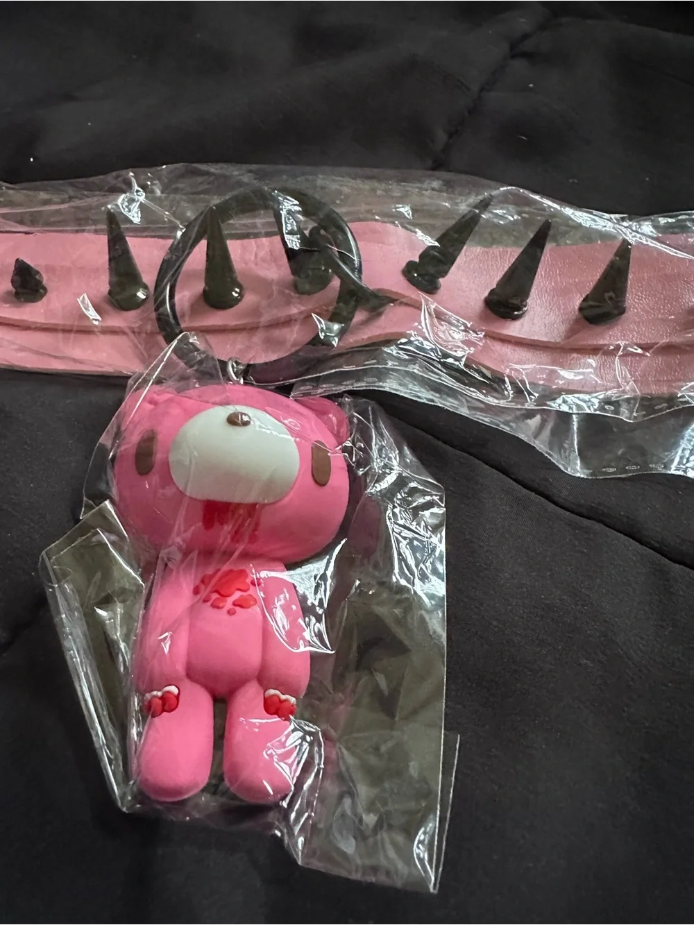 Pink Spiked Choker Necklace with Bear Charm